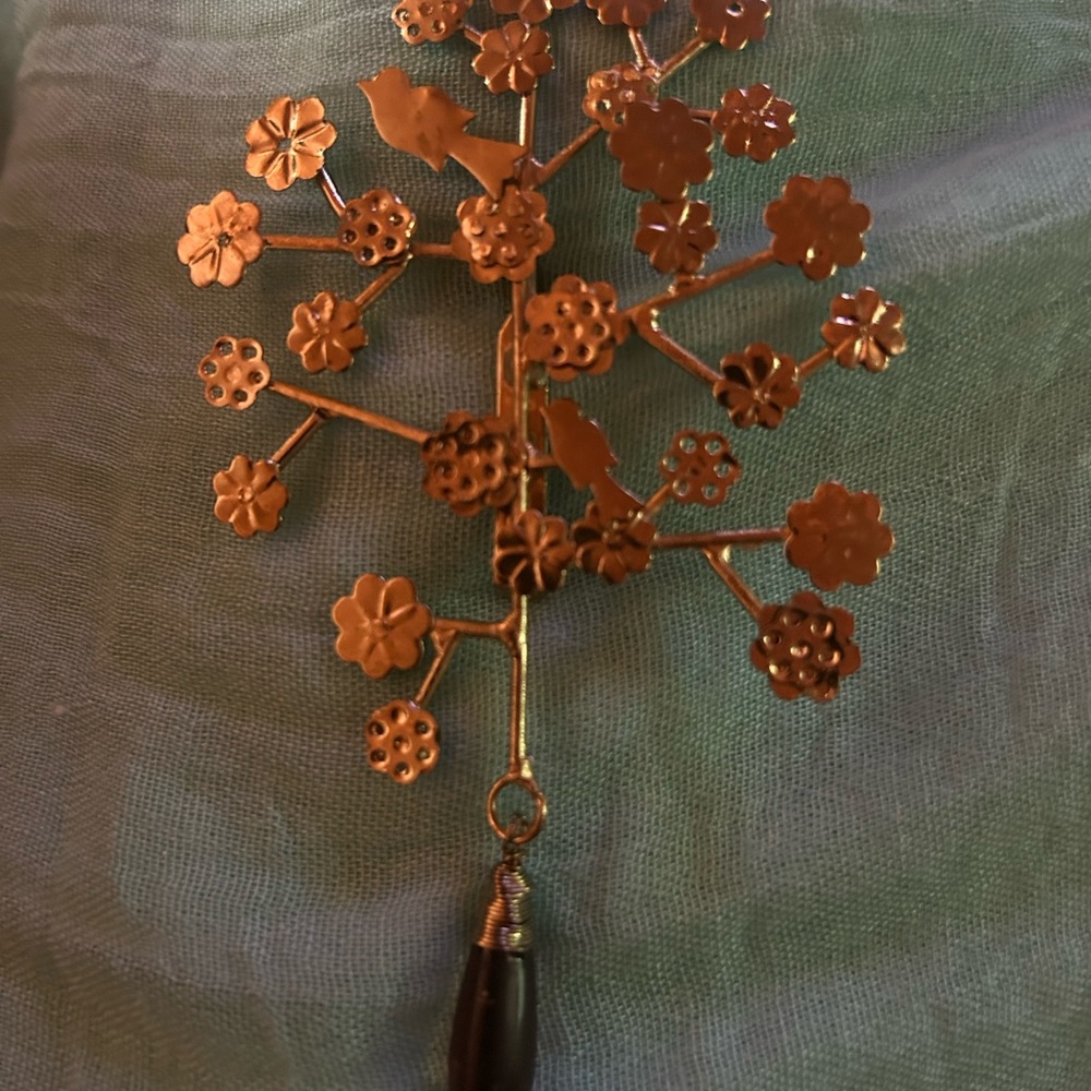 Gold Bird Brooch with Hanging Jewel